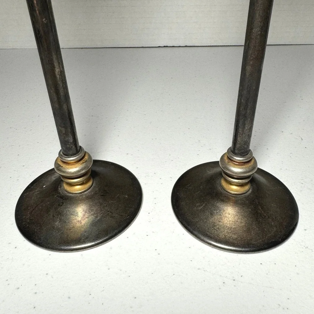 Vintage Italian Silverplate Taper Candle Holders Italy Mid Century Modern 8.5